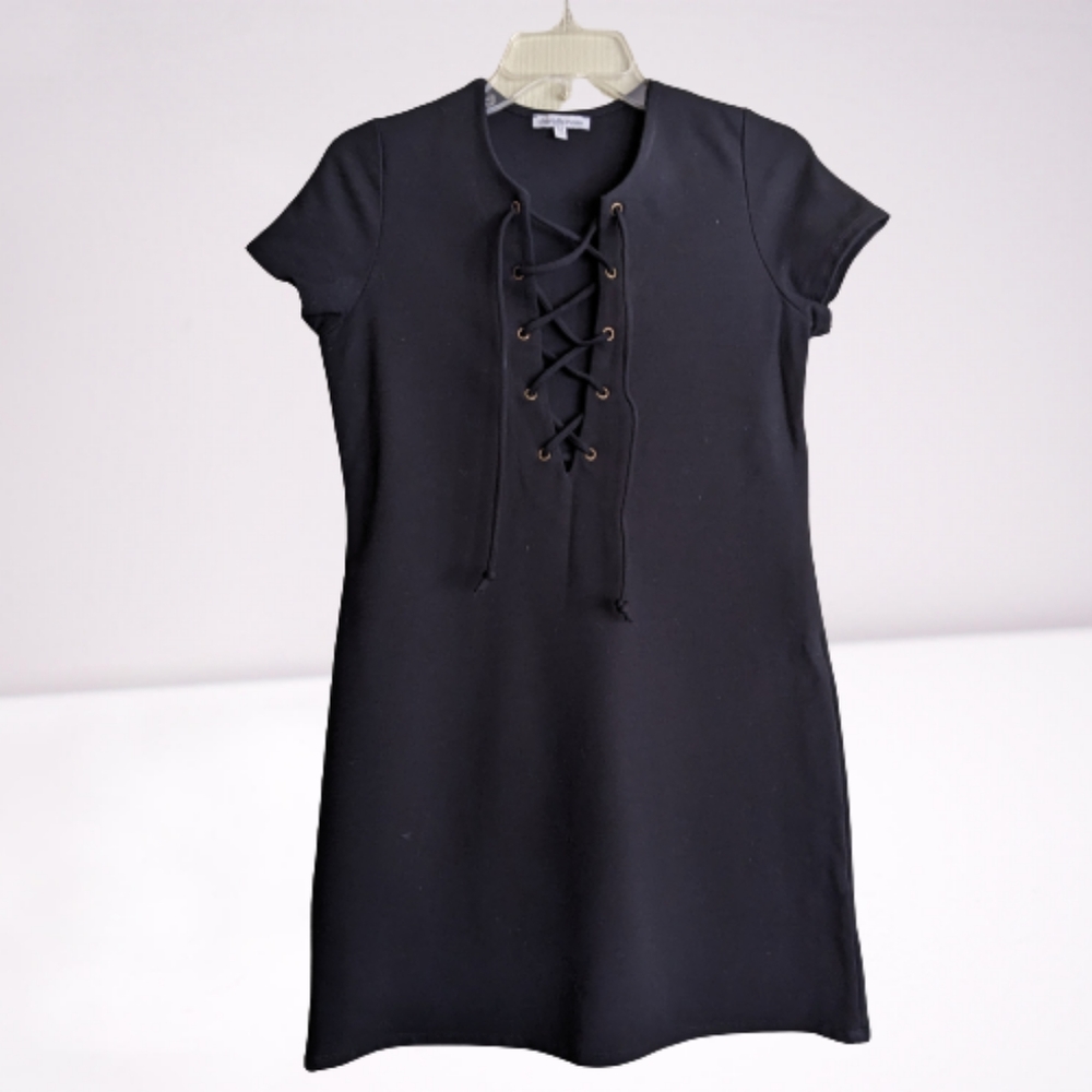 Charlotte Russe Y2K Dress Black Shift Front Criss Cross Lace Up  Medium